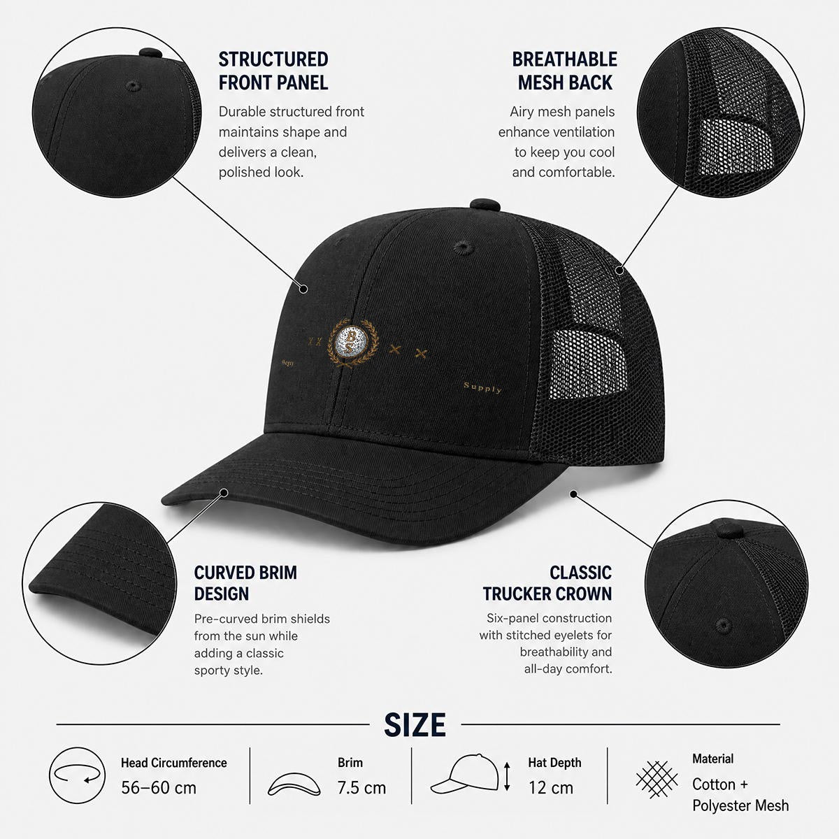 Embroidery Curved Mesh Bogey Cap For Golf