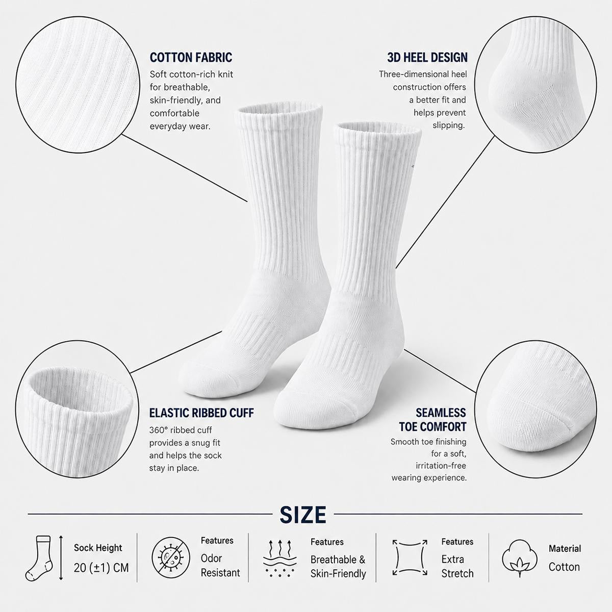 Birdie Embroidery Sports Cotton Crew Socks