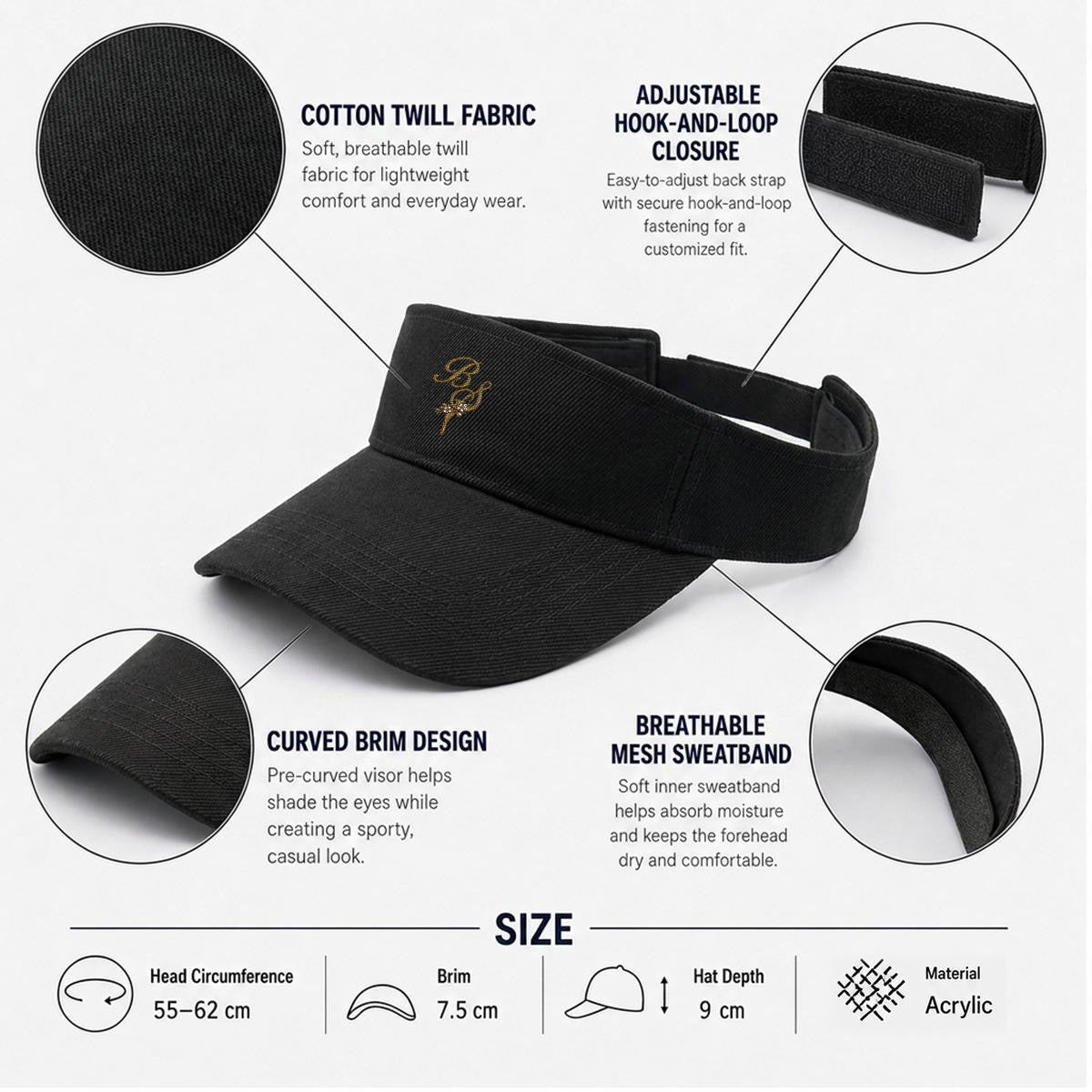 BS Embroidery Open-Top Visor